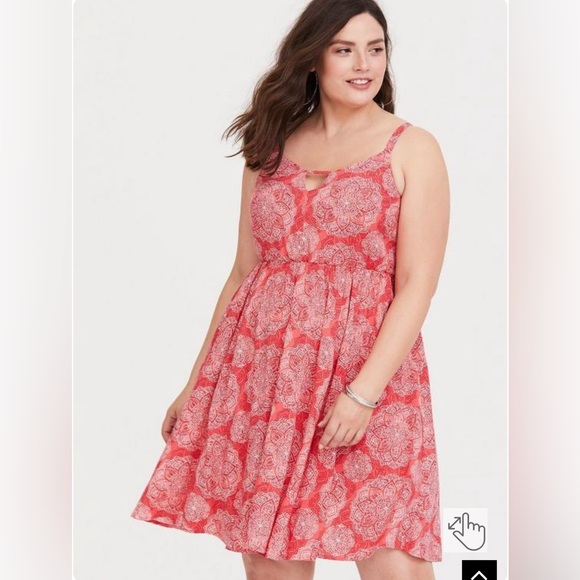 torrid Dresses & Skirts - TORRID Coral Medallion Cutout Sleeveless Mini Dress Plus Size Challis Dress